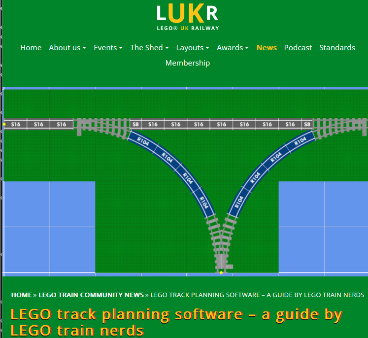 Screenshot of the page https://www.lukrailway.co.uk/news/lego-track-planning-software-a-guide-by-lego-train-nerds/